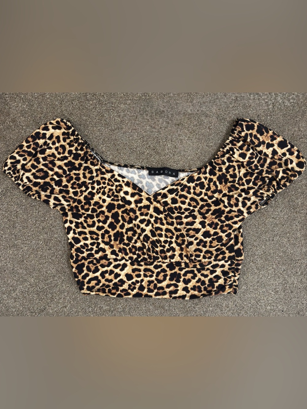 Sabora Leopard Print Wrap Crop Top - Black, Tan